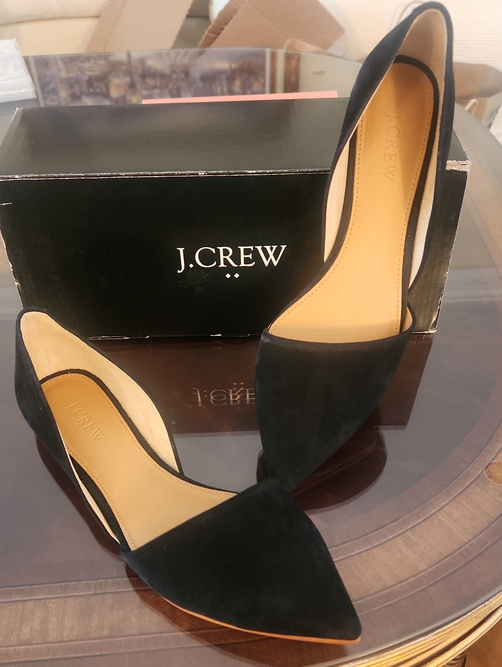 J. Crew Black Suede Leather D'Orsay Flats. New!
